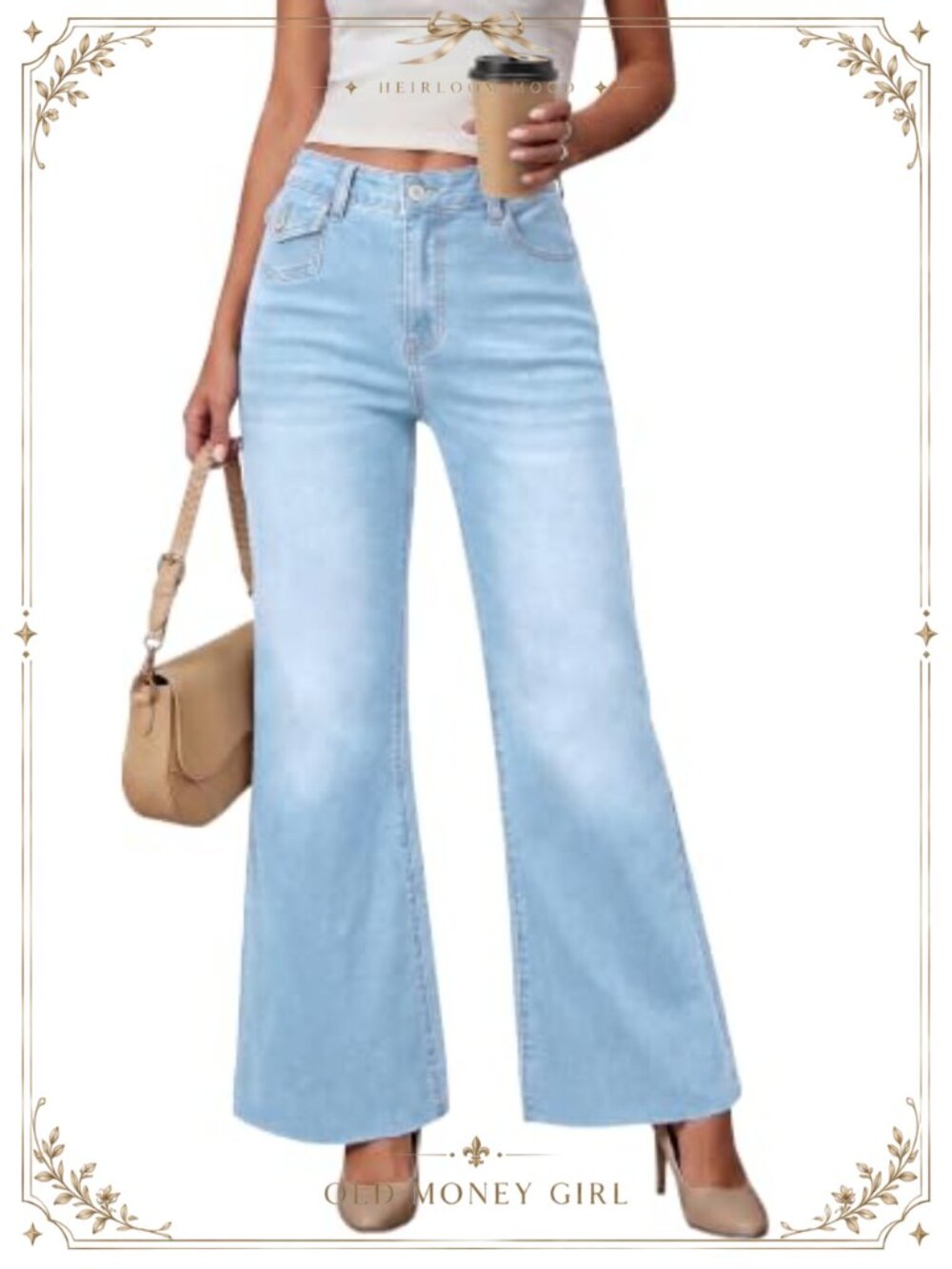 High Waisted Wide Leg Flare Jeans 30 Inseam Stretch Denim Frayed Hem